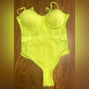 NWOT Hot Neon Yellow Corset One-piece with Underwire Top, Size L